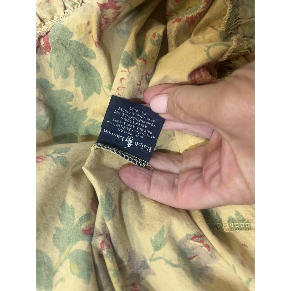 Ralph Lauren Garden Floral Pillow Case Ruffle Roses Yellow Reds Green